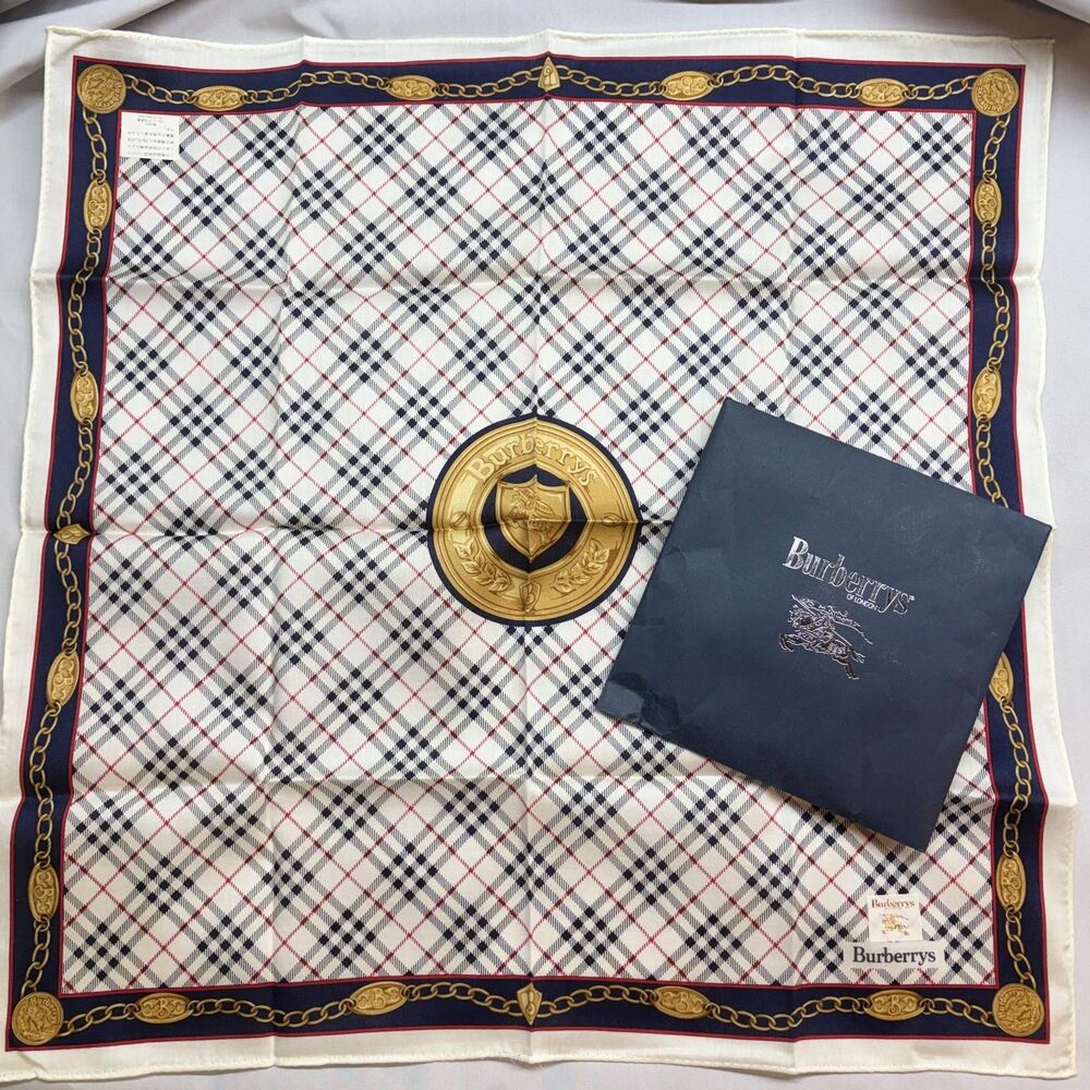 Vintage Burberrys of London Handkerchief Plaid Chain Crest Scarf Japan Exclusive